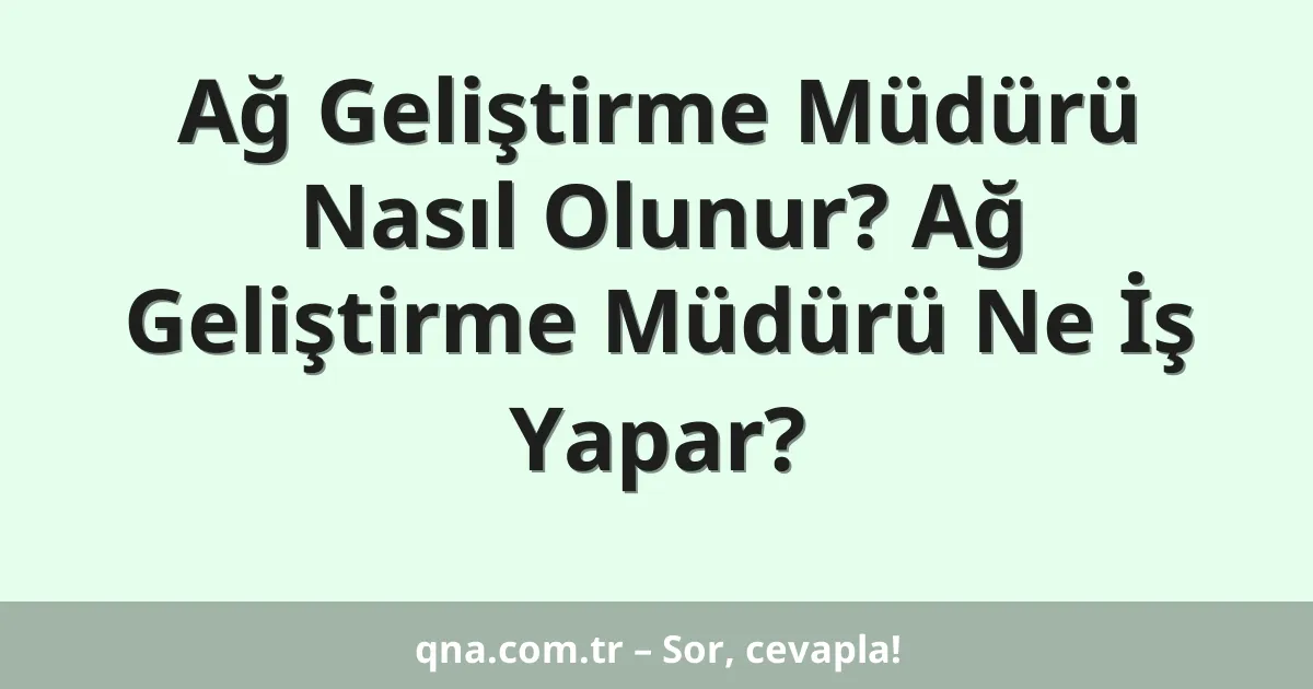 Ağ Geliştirme Müdürü Nasıl Olunur? Ağ Geliştirme Müdürü Ne İş Yapar?