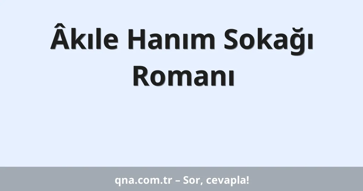 Âkıle Hanım Sokağı Romanı