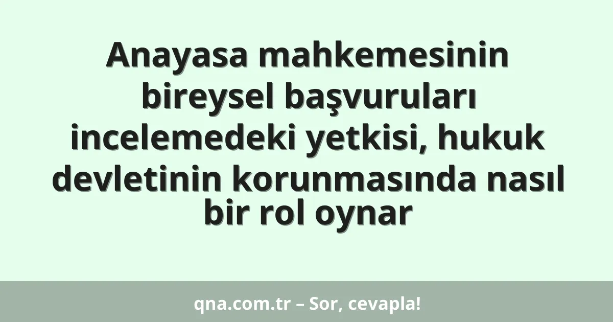 Anayasa mahkemesinin bireysel başvuruları incelemedeki yetkisi, hukuk devletinin korunmasında nasıl bir rol oynar