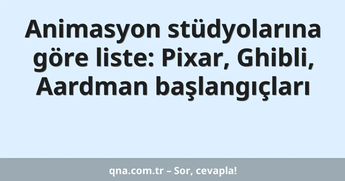 Animasyon stüdyolarına göre liste: Pixar, Ghibli, Aardman başlangıçları