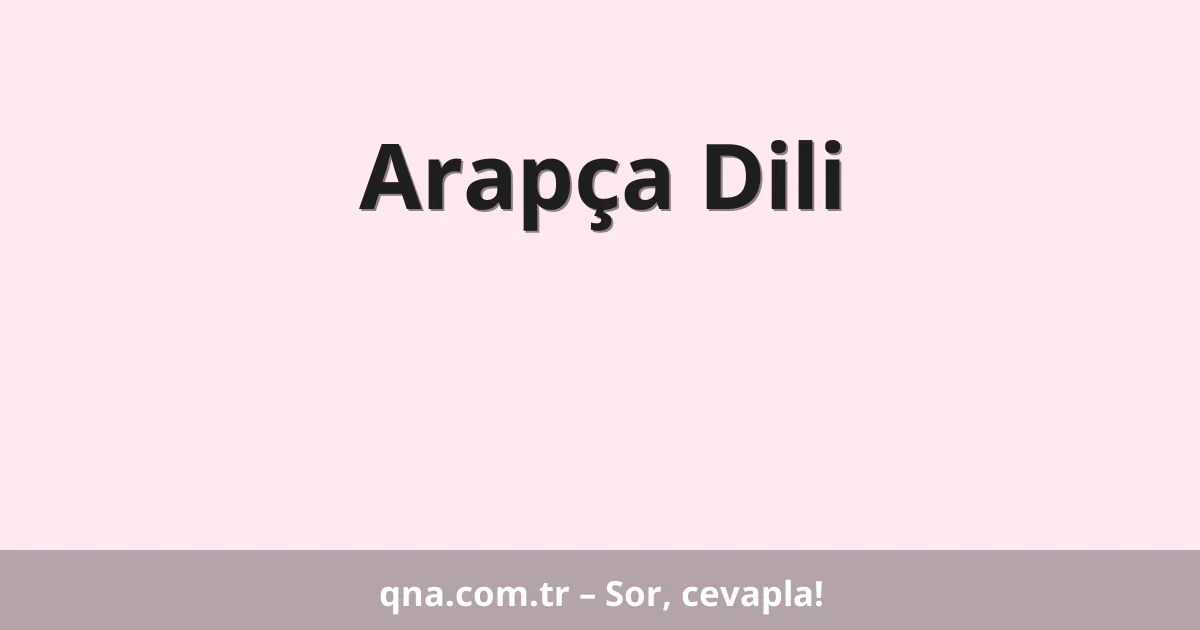 Arapça Dili