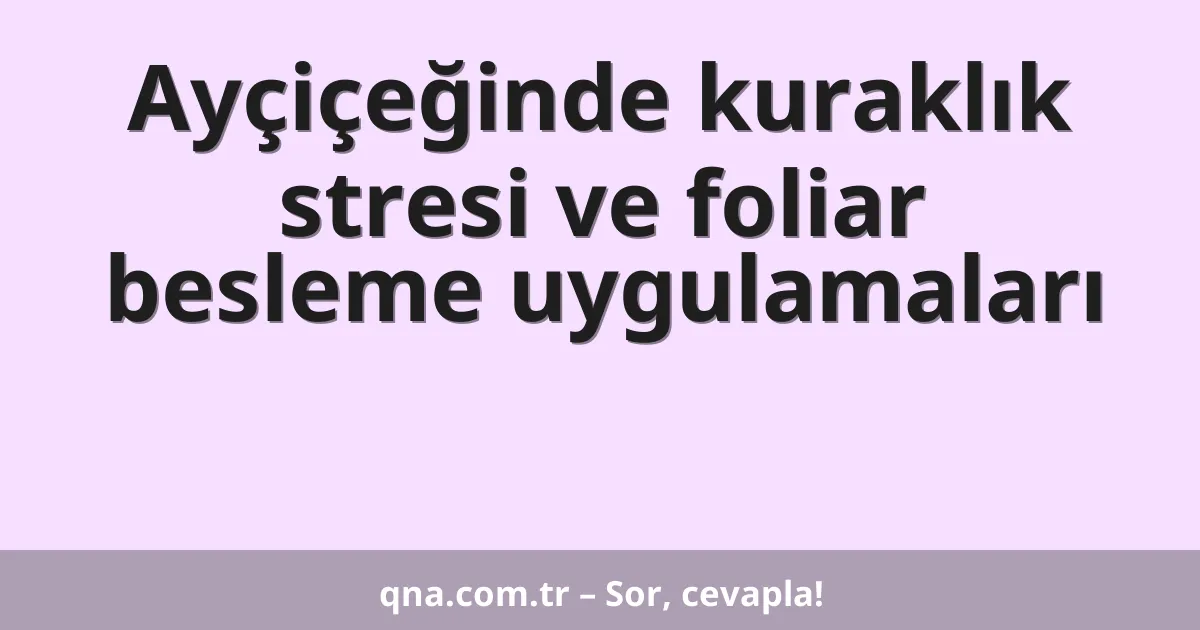 Ayçiçeğinde kuraklık stresi ve foliar besleme uygulamaları