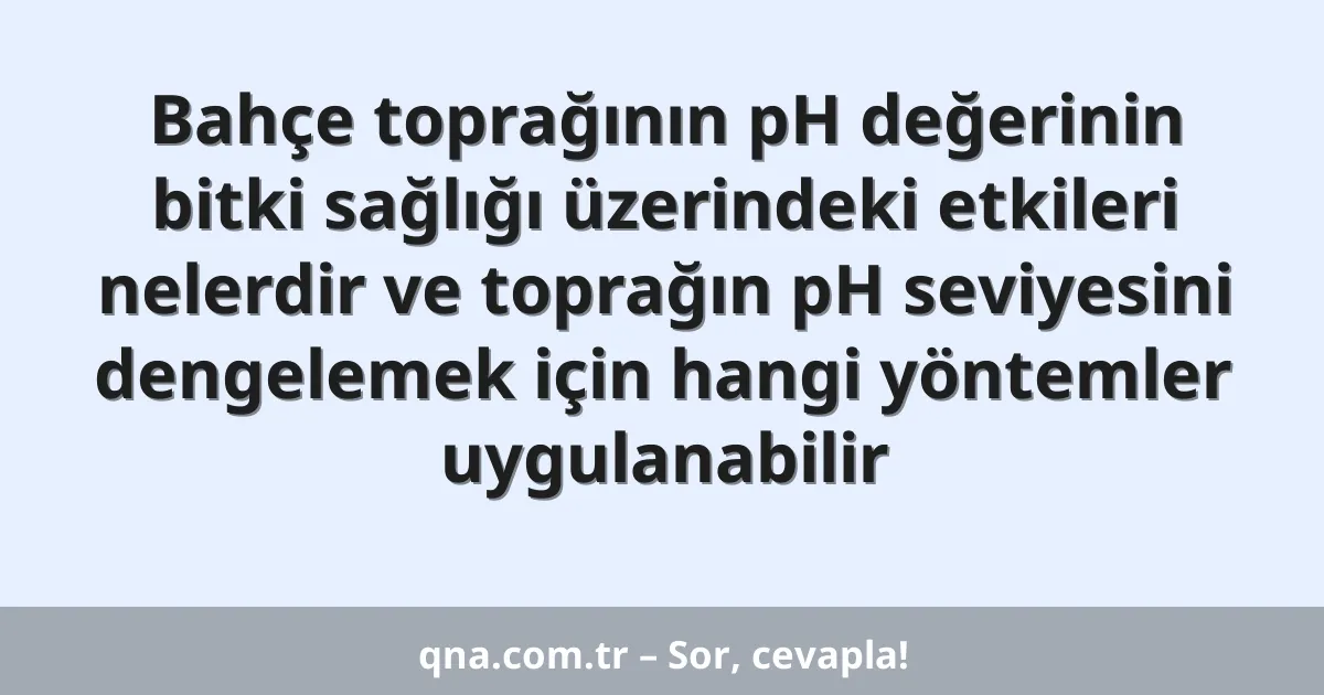 Bahçe toprağının pH değerinin bitki sağlığı üzerindeki etkileri nelerdir ve toprağın pH seviyesini dengelemek için hangi yöntemler uygulanabilir