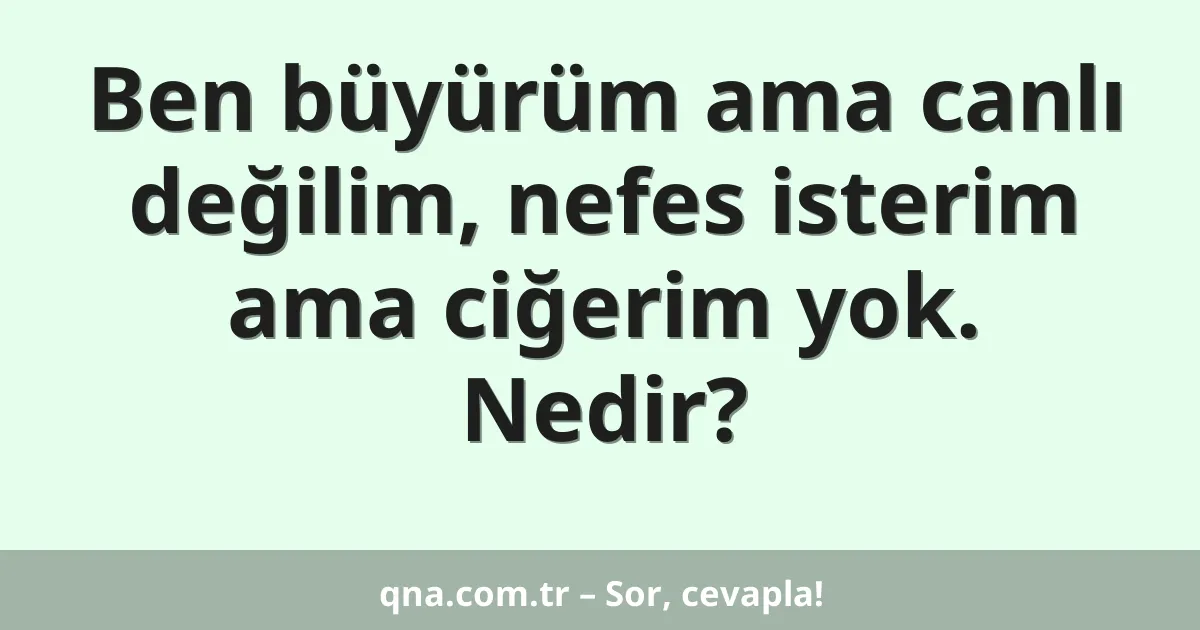 Ben büyürüm ama canlı değilim, nefes isterim ama ciğerim yok. Nedir?