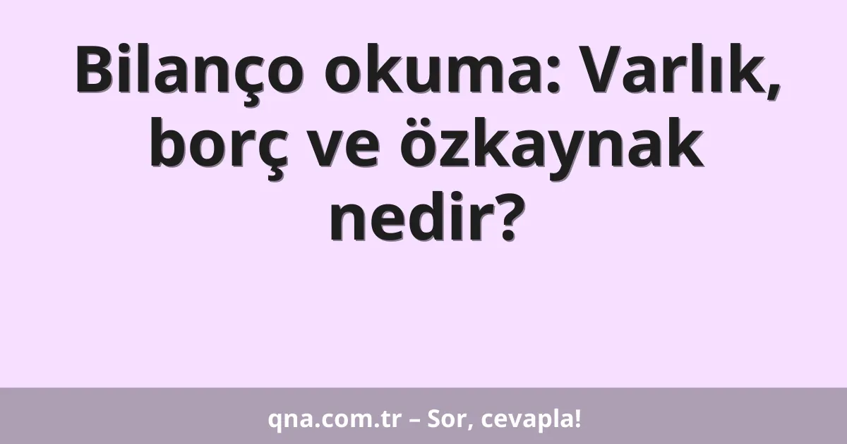Bilanço okuma: Varlık, borç ve özkaynak nedir?