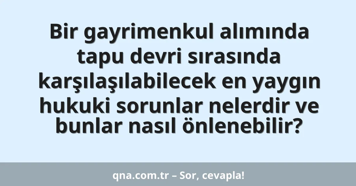 Bir gayrimenkul alımında tapu devri sırasında karşılaşılabilecek en yaygın hukuki sorunlar nelerdir ve bunlar nasıl önlenebilir?