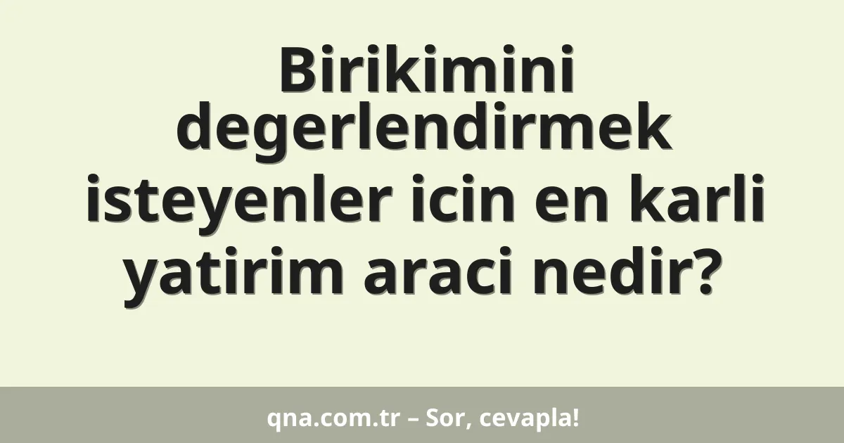 Birikimini degerlendirmek isteyenler icin en karli yatirim araci nedir?