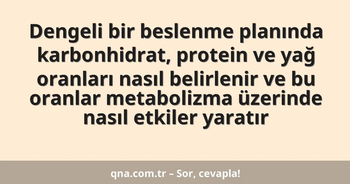 Dengeli bir beslenme planında karbonhidrat, protein ve yağ oranları nasıl belirlenir ve bu oranlar metabolizma üzerinde nasıl etkiler yaratır