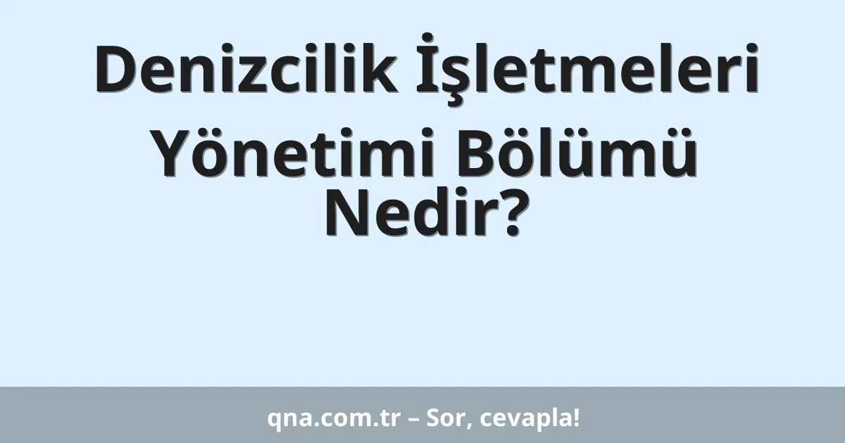 Denizcilik İşletmeleri Yönetimi Bölümü Nedir?
