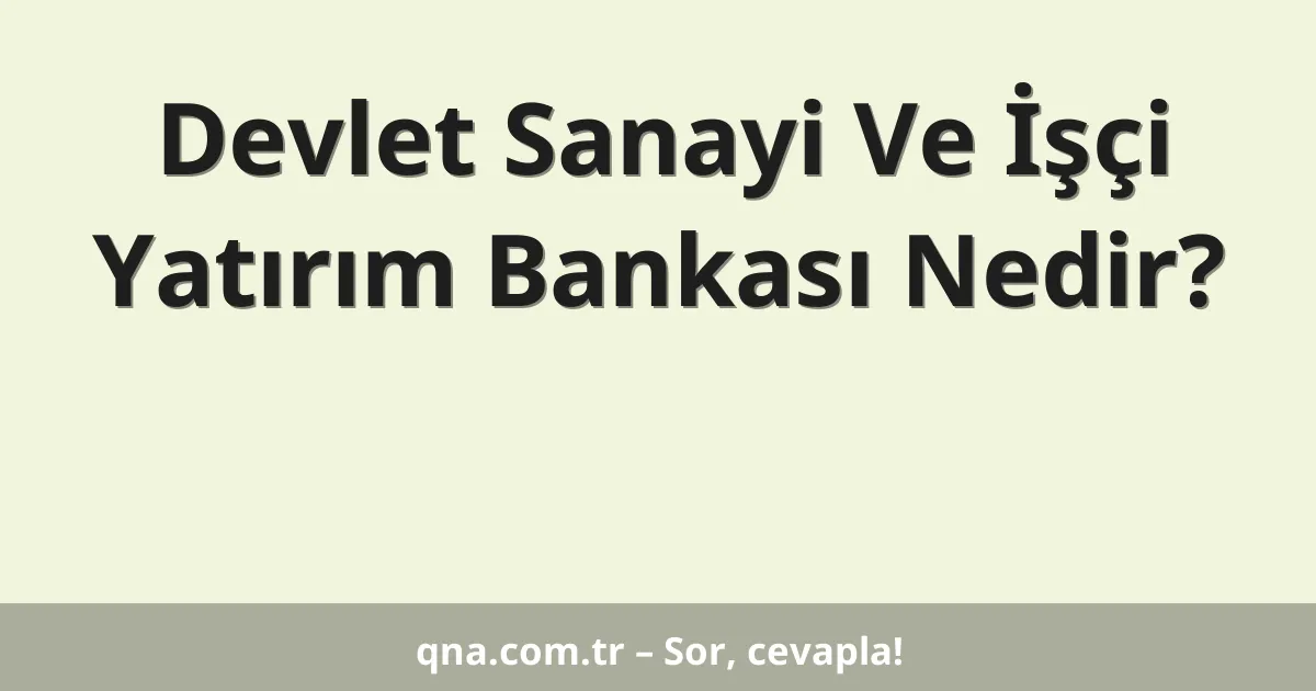 Devlet Sanayi Ve İşçi Yatırım Bankası Nedir?