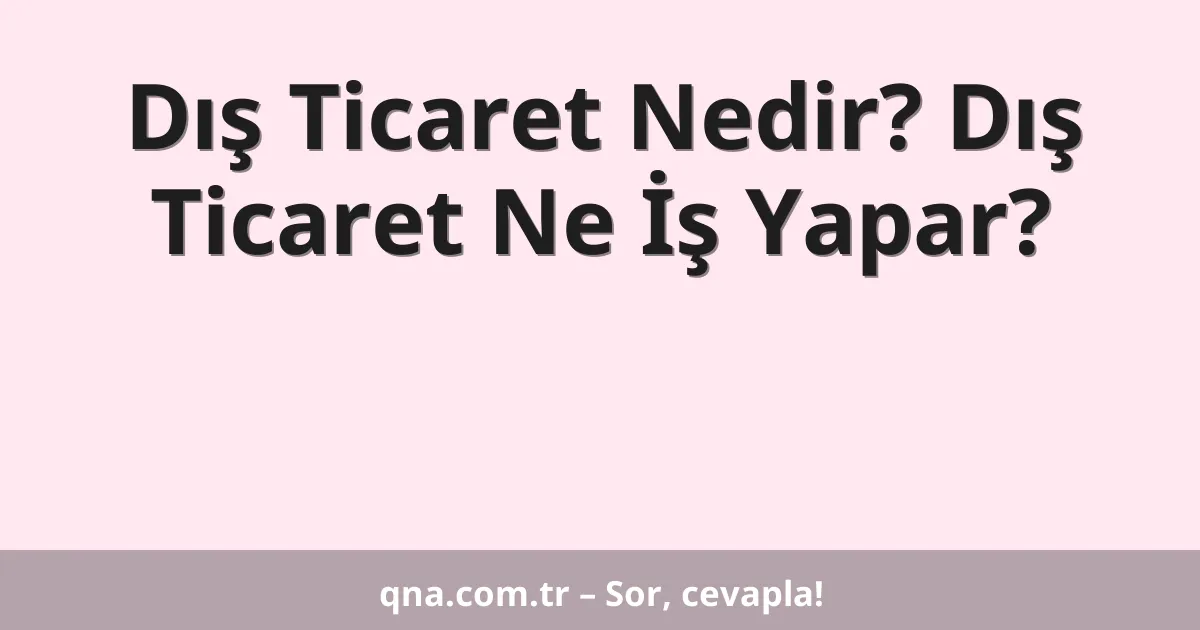 Dış Ticaret Nedir? Dış Ticaret Ne İş Yapar?