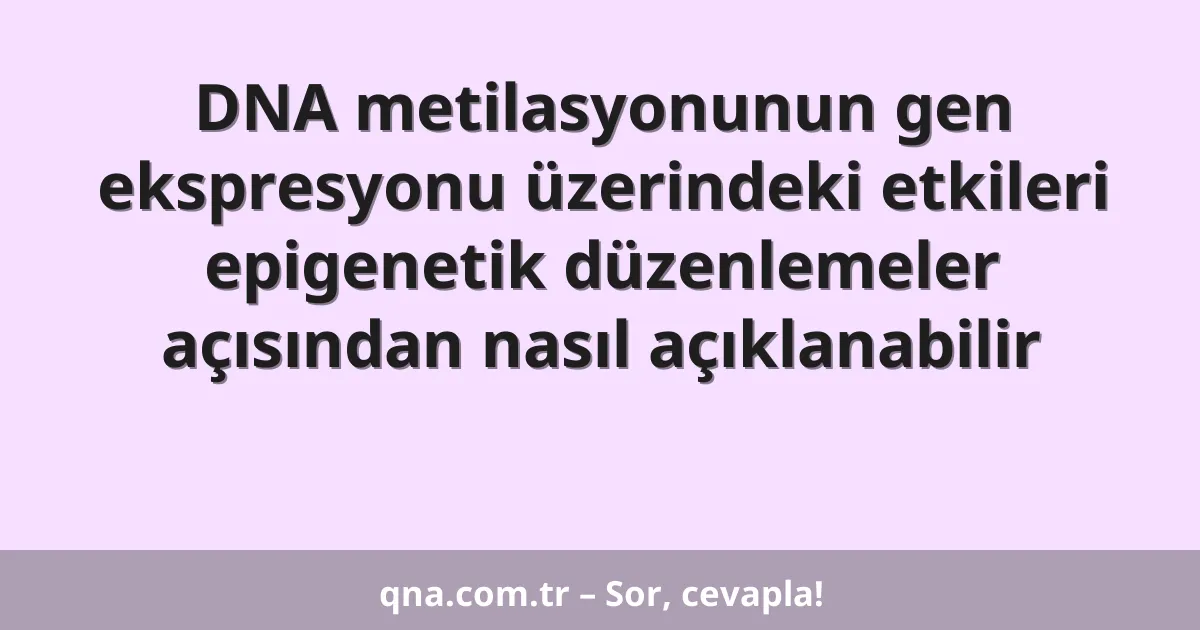 DNA metilasyonunun gen ekspresyonu üzerindeki etkileri epigenetik düzenlemeler açısından nasıl açıklanabilir