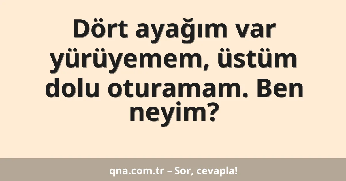 Dört ayağım var yürüyemem, üstüm dolu oturamam. Ben neyim?