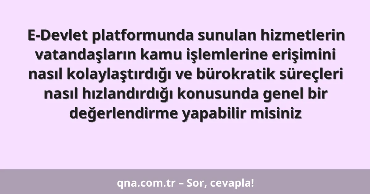 E-Devlet platformunda sunulan hizmetlerin vatandaşların kamu işlemlerine erişimini nasıl kolaylaştırdığı ve bürokratik süreçleri nasıl hızlandırdığı konusunda genel bir değerlendirme yapabilir misiniz