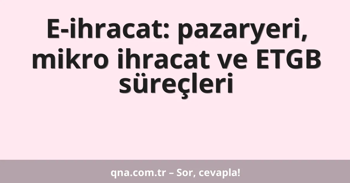 E-ihracat: pazaryeri, mikro ihracat ve ETGB süreçleri