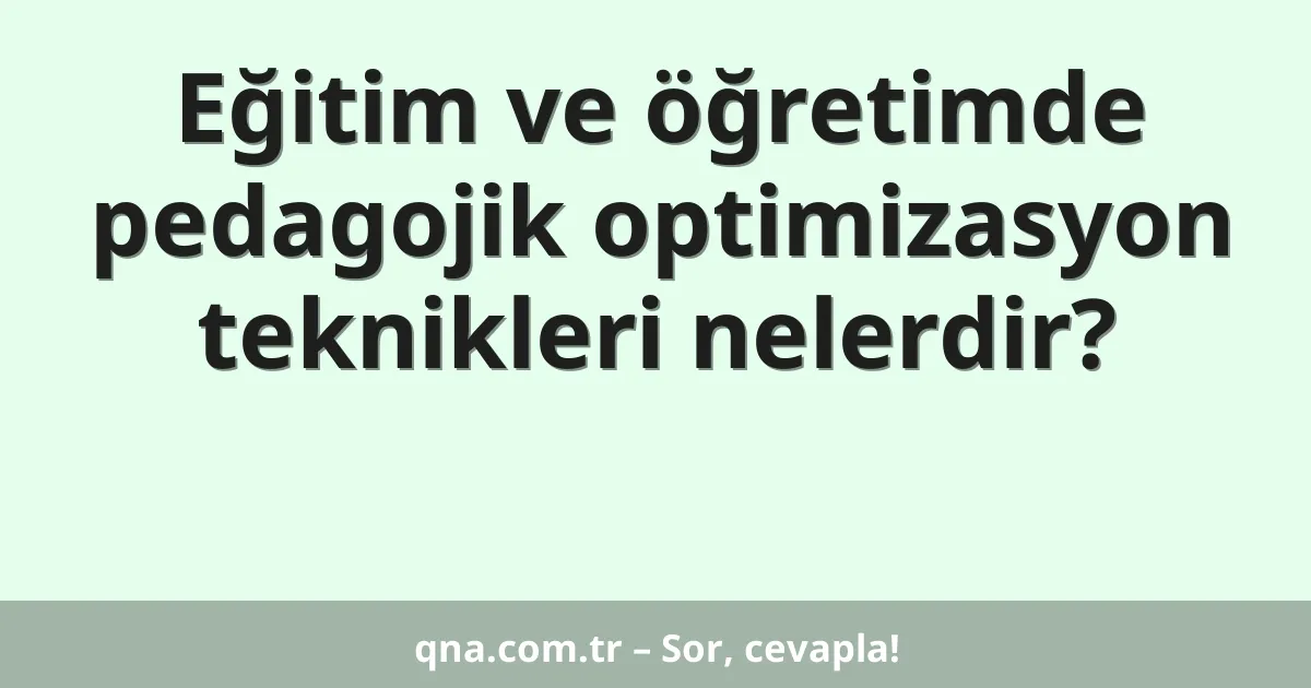 Eğitim ve öğretimde pedagojik optimizasyon teknikleri nelerdir?