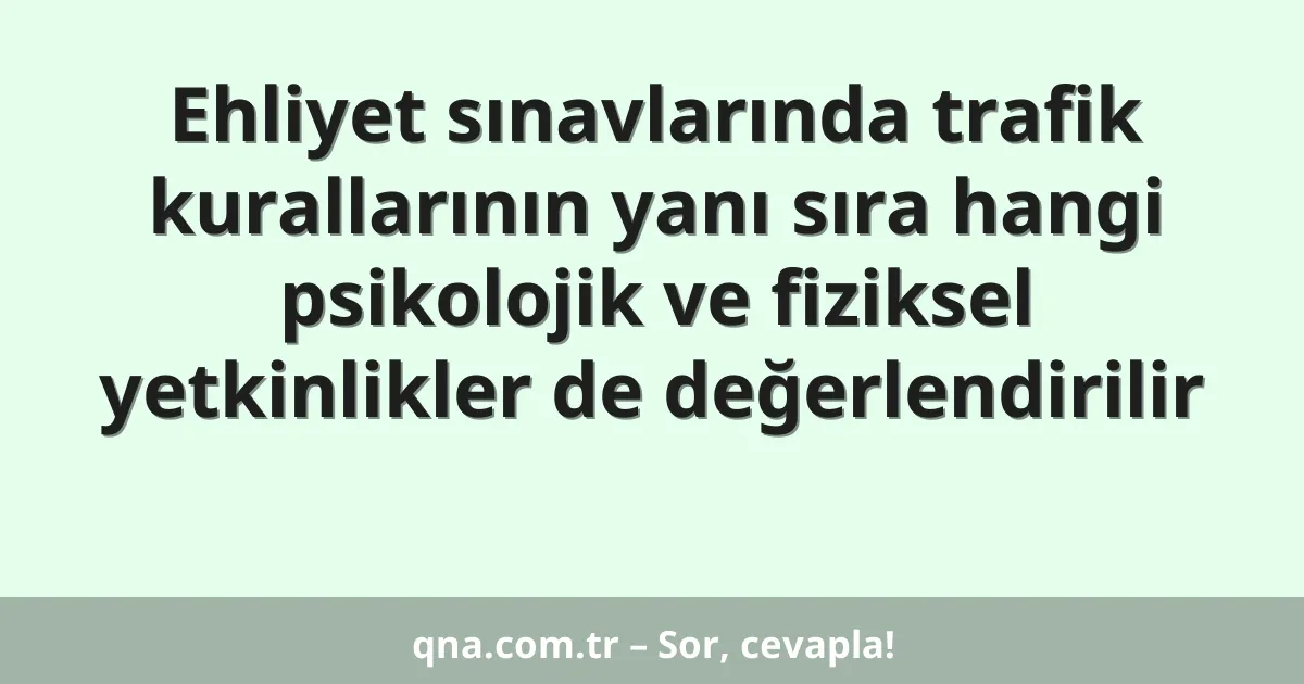Ehliyet sınavlarında trafik kurallarının yanı sıra hangi psikolojik ve fiziksel yetkinlikler de değerlendirilir