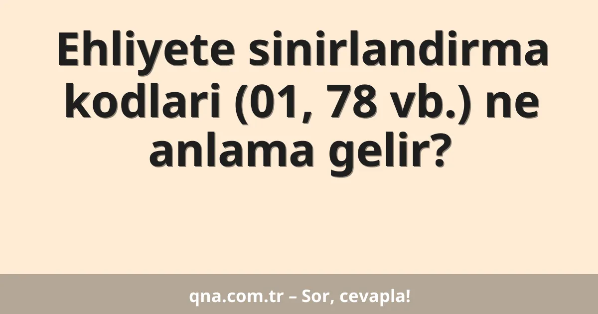 Ehliyete sinirlandirma kodlari (01, 78 vb.) ne anlama gelir?