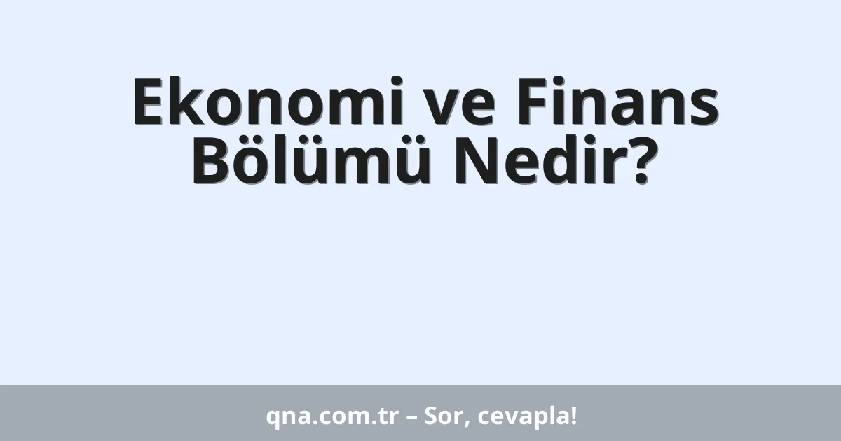 Ekonomi ve Finans Bölümü Nedir?
