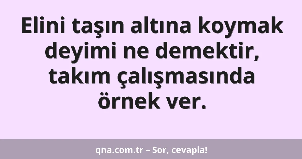 Elini taşın altına koymak deyimi ne demektir, takım çalışmasında örnek ver.