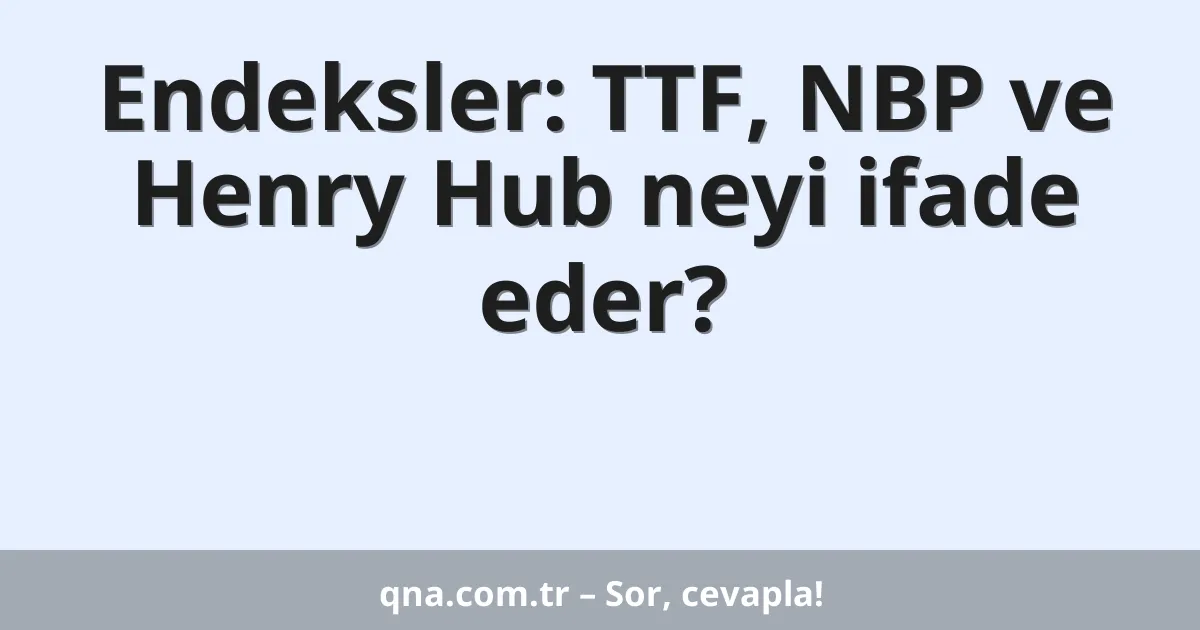 Endeksler: TTF, NBP ve Henry Hub neyi ifade eder?