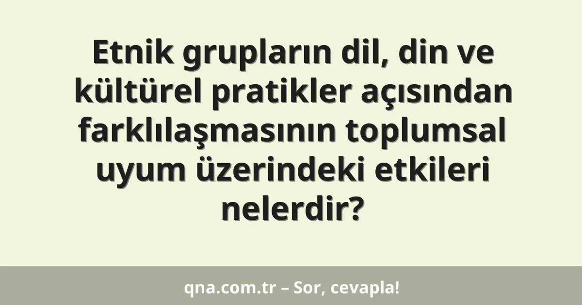 Etnik grupların dil, din ve kültürel pratikler açısından farklılaşmasının toplumsal uyum üzerindeki etkileri nelerdir?