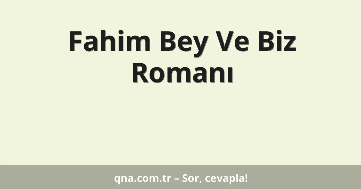Fahim Bey Ve Biz Romanı