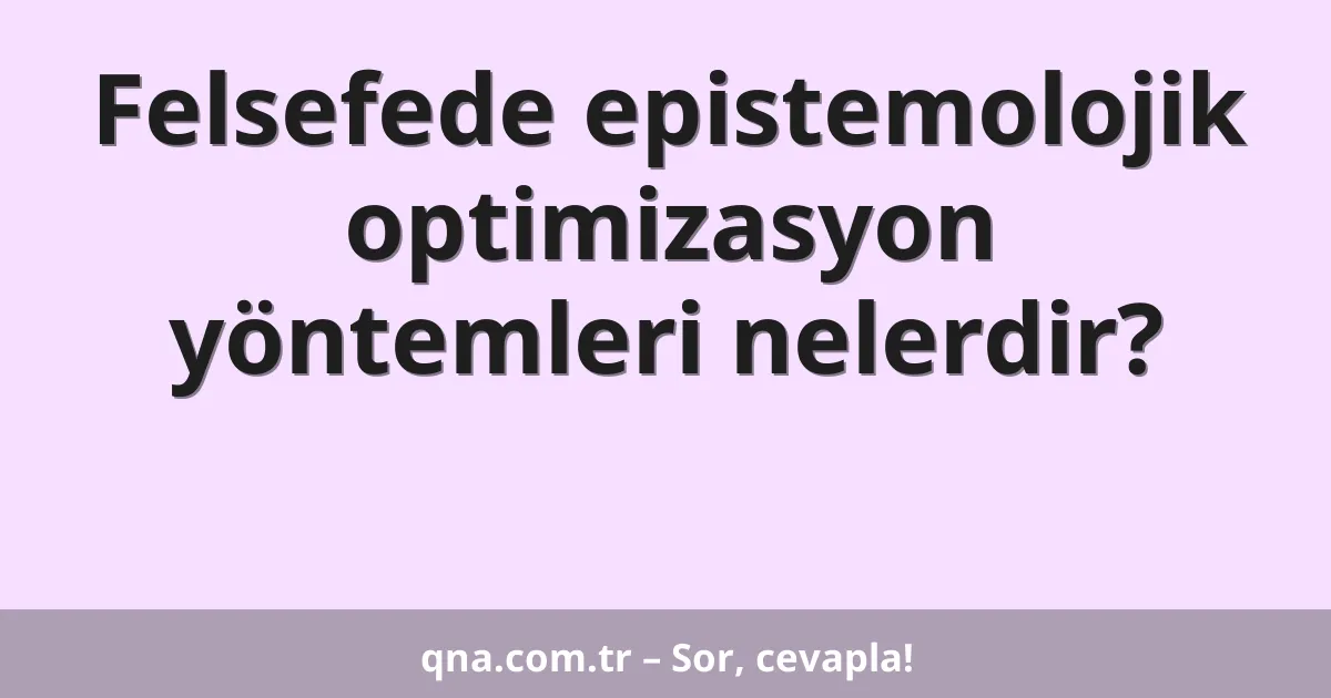 Felsefede epistemolojik optimizasyon yöntemleri nelerdir?