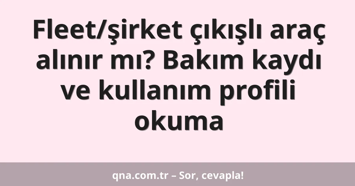 Fleet/şirket çıkışlı araç alınır mı? Bakım kaydı ve kullanım profili okuma