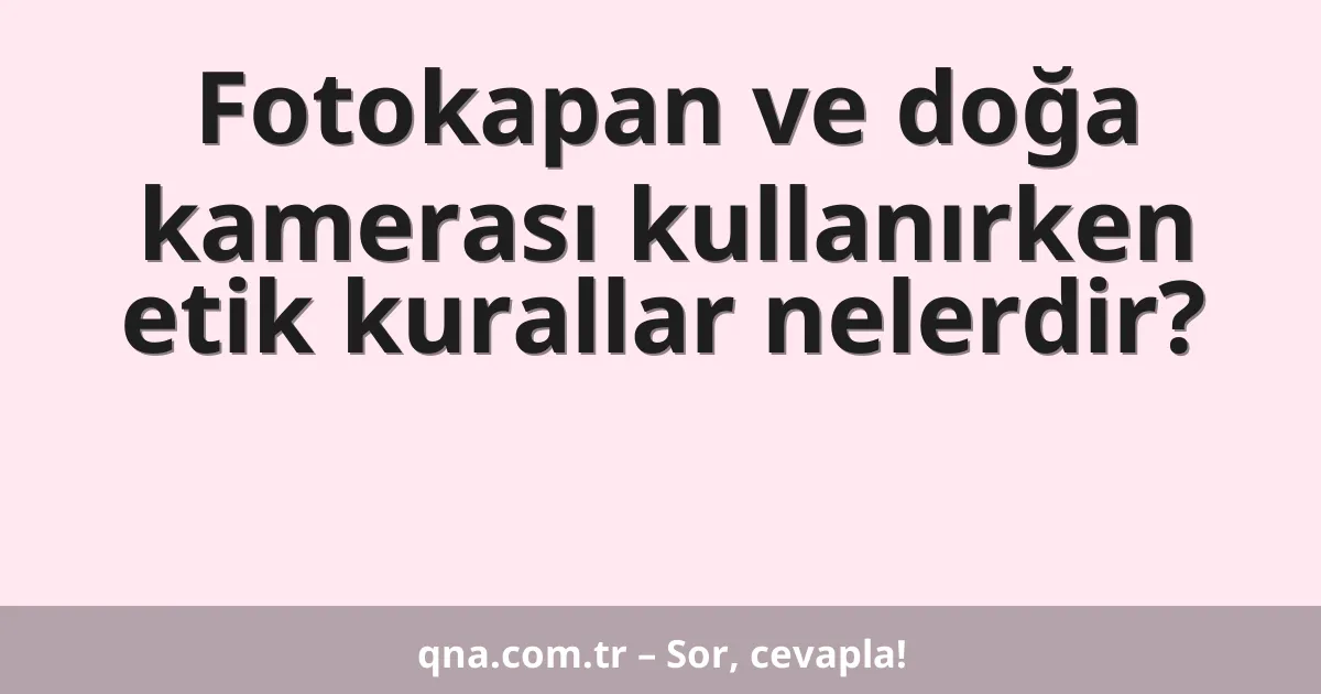 Fotokapan ve doğa kamerası kullanırken etik kurallar nelerdir?