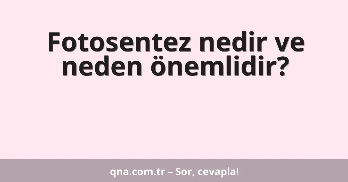 Fotosentez nedir ve neden önemlidir?