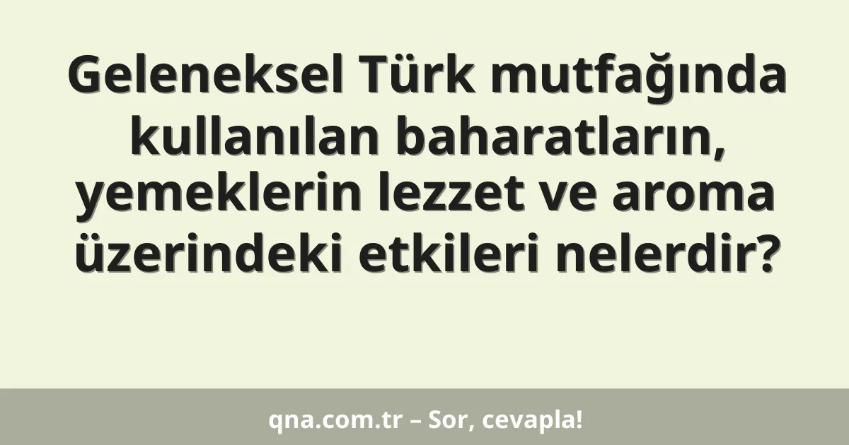 Geleneksel Türk mutfağında kullanılan baharatların, yemeklerin lezzet ve aroma üzerindeki etkileri nelerdir?