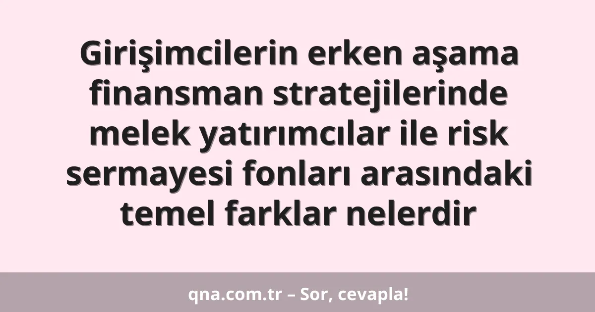Girişimcilerin erken aşama finansman stratejilerinde melek yatırımcılar ile risk sermayesi fonları arasındaki temel farklar nelerdir