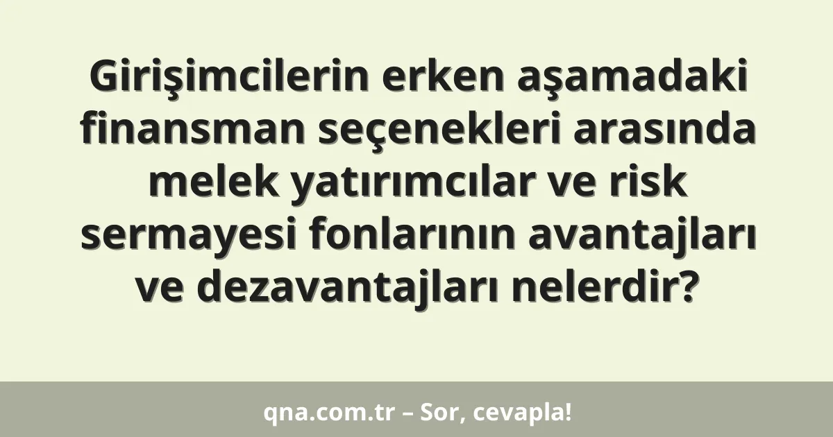 Girişimcilerin erken aşamadaki finansman seçenekleri arasında melek yatırımcılar ve risk sermayesi fonlarının avantajları ve dezavantajları nelerdir?