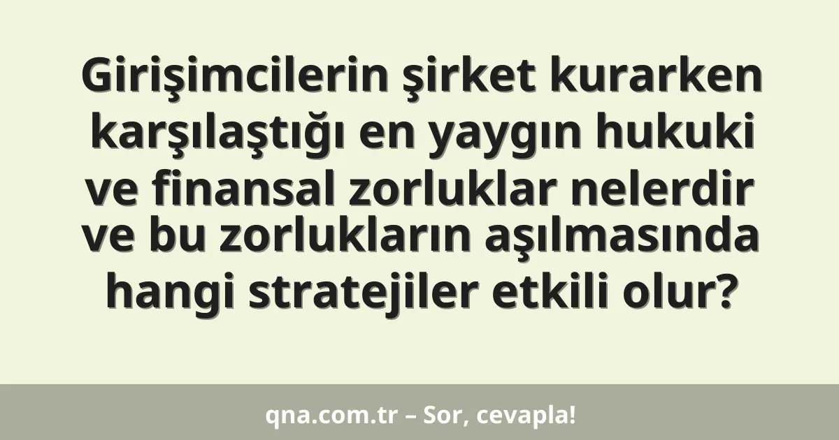 Girişimcilerin şirket kurarken karşılaştığı en yaygın hukuki ve finansal zorluklar nelerdir ve bu zorlukların aşılmasında hangi stratejiler etkili olur?