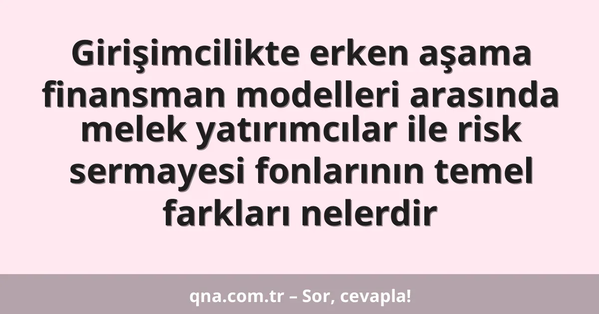 Girişimcilikte erken aşama finansman modelleri arasında melek yatırımcılar ile risk sermayesi fonlarının temel farkları nelerdir
