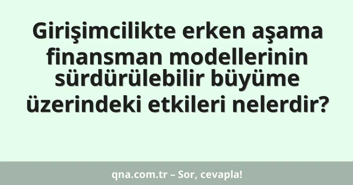 Girişimcilikte erken aşama finansman modellerinin sürdürülebilir büyüme üzerindeki etkileri nelerdir?