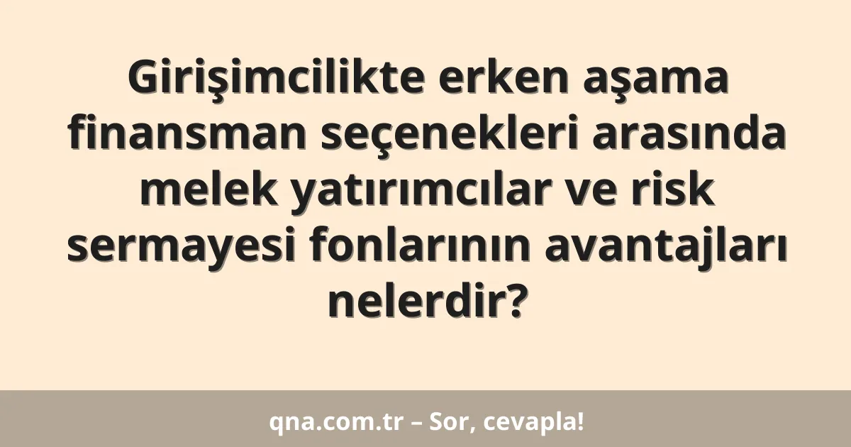 Girişimcilikte erken aşama finansman seçenekleri arasında melek yatırımcılar ve risk sermayesi fonlarının avantajları nelerdir?
