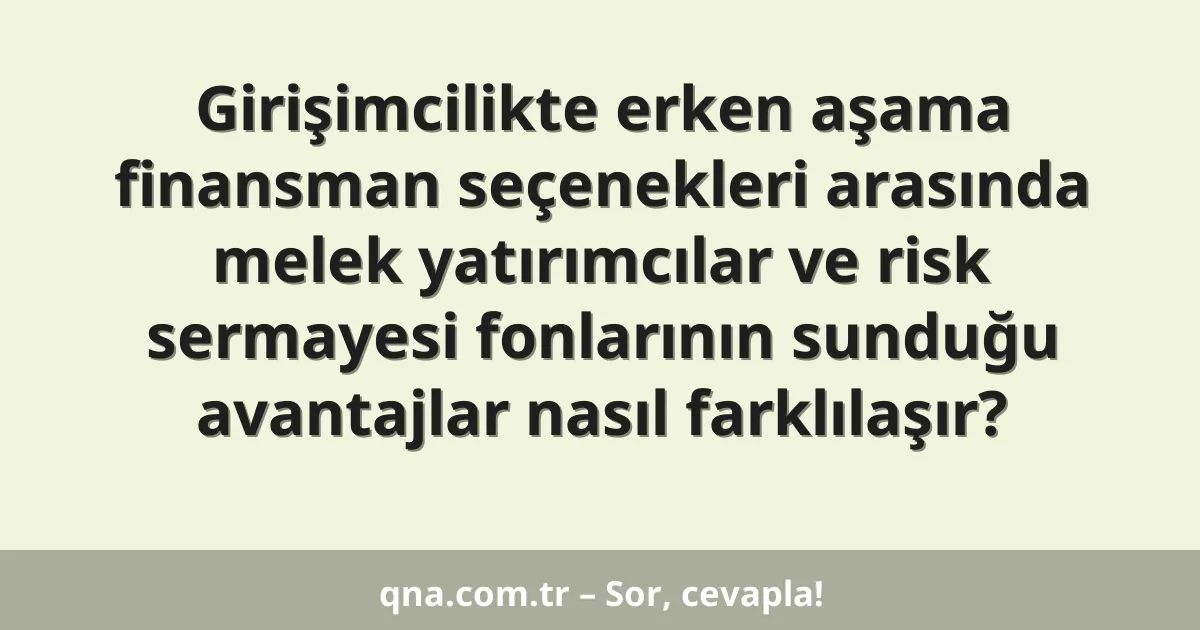 Girişimcilikte erken aşama finansman seçenekleri arasında melek yatırımcılar ve risk sermayesi fonlarının sunduğu avantajlar nasıl farklılaşır?