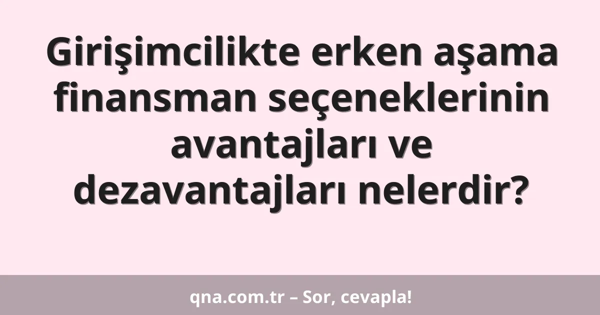 Girişimcilikte erken aşama finansman seçeneklerinin avantajları ve dezavantajları nelerdir?