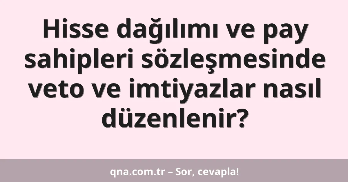 Hisse dağılımı ve pay sahipleri sözleşmesinde veto ve imtiyazlar nasıl düzenlenir?