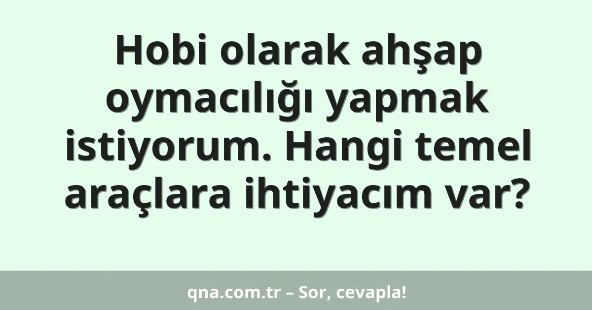 Hobi olarak ahşap oymacılığı yapmak istiyorum. Hangi temel araçlara ihtiyacım var?