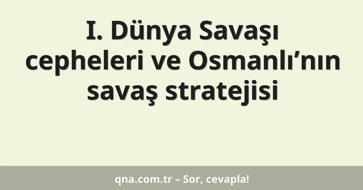 I. Dünya Savaşı cepheleri ve Osmanlı’nın savaş stratejisi
