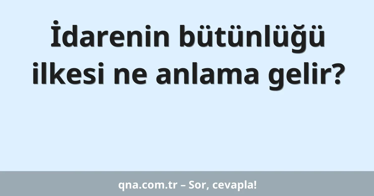İdarenin bütünlüğü ilkesi ne anlama gelir?