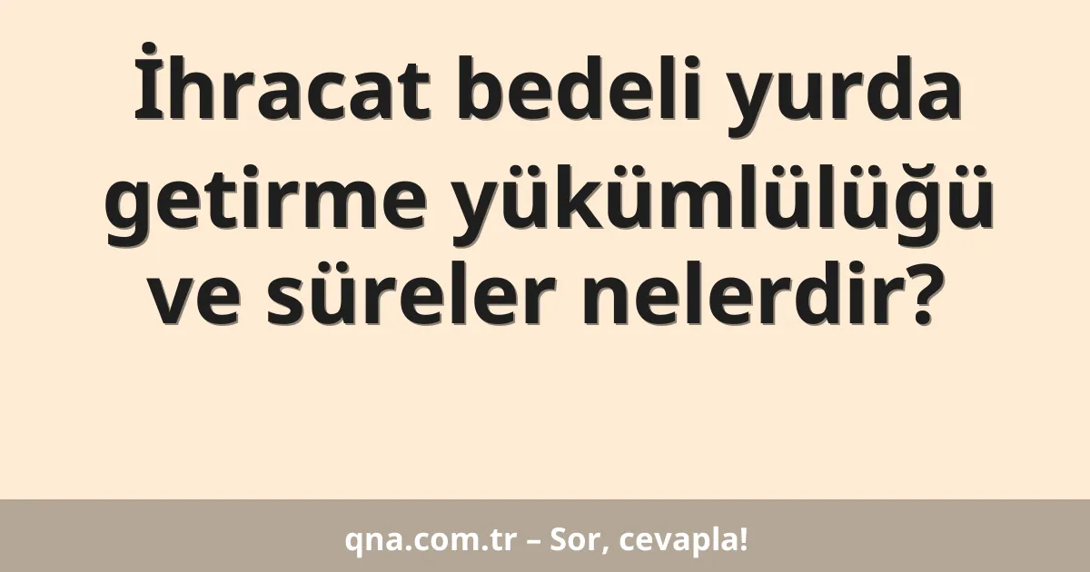 İhracat bedeli yurda getirme yükümlülüğü ve süreler nelerdir?