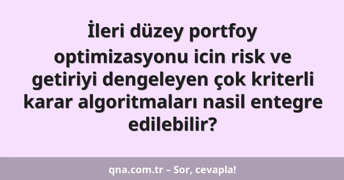 İleri düzey portfoy optimizasyonu icin risk ve getiriyi dengeleyen çok kriterli karar algoritmaları nasil entegre edilebilir?