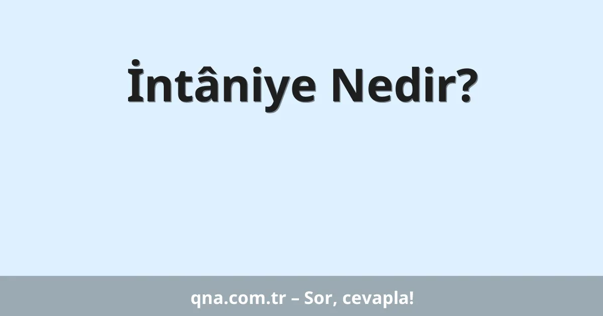 İntâniye Nedir?