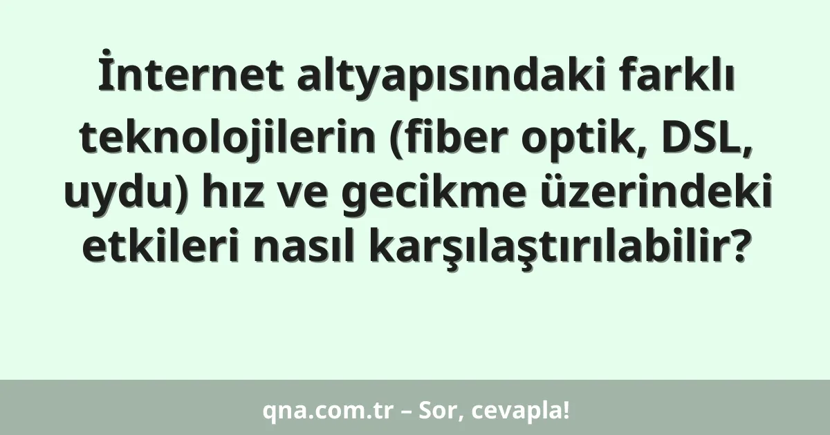 İnternet altyapısındaki farklı teknolojilerin (fiber optik, DSL, uydu) hız ve gecikme üzerindeki etkileri nasıl karşılaştırılabilir?