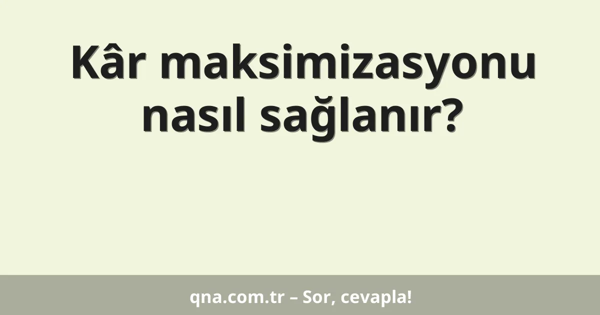 Kâr maksimizasyonu nasıl sağlanır?