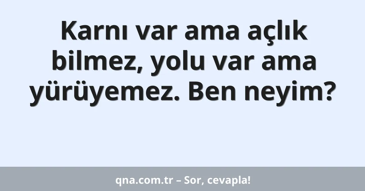 Karnı var ama açlık bilmez, yolu var ama yürüyemez. Ben neyim?